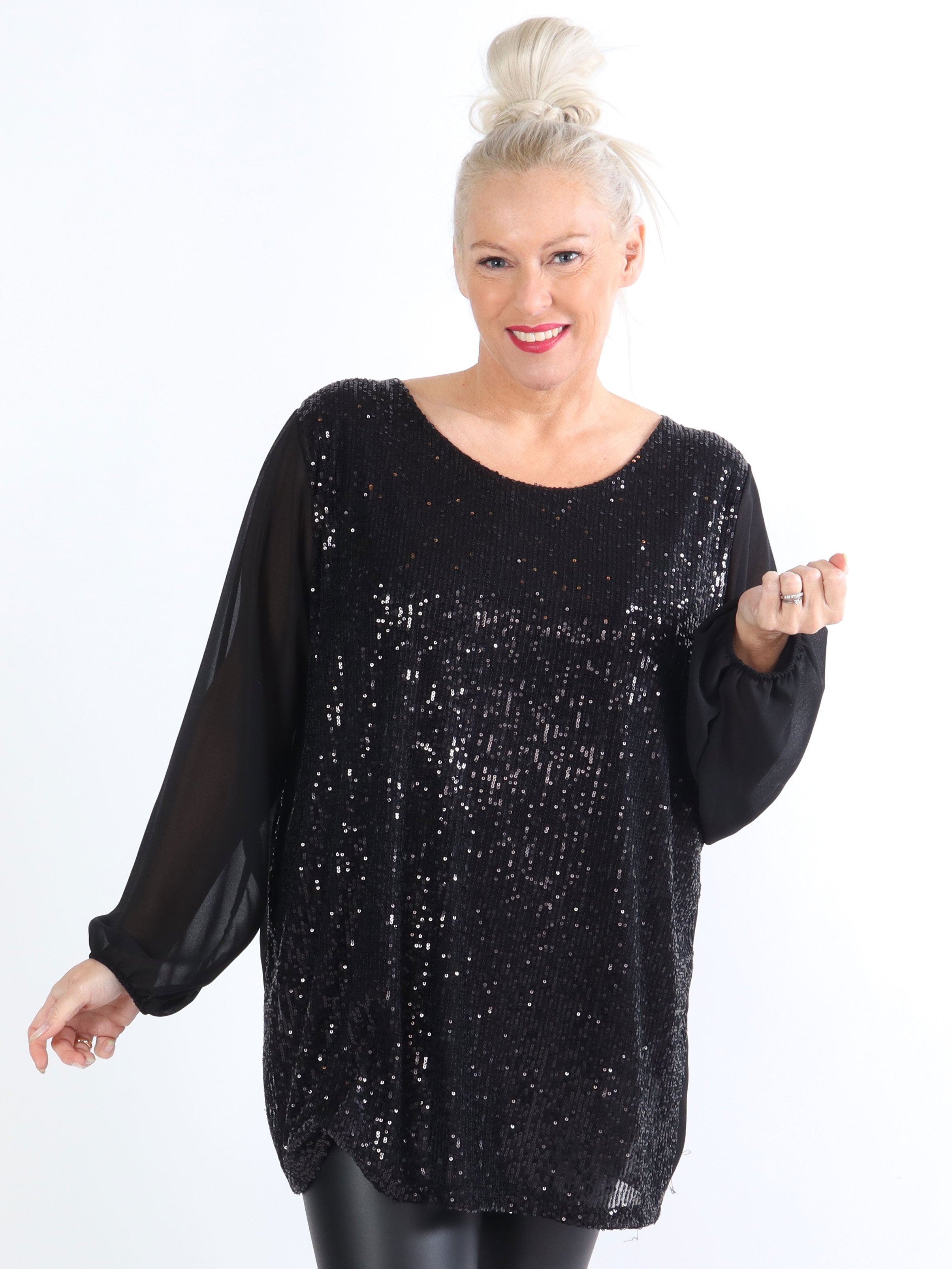Amani - Plus size chiffontunika med pailletter